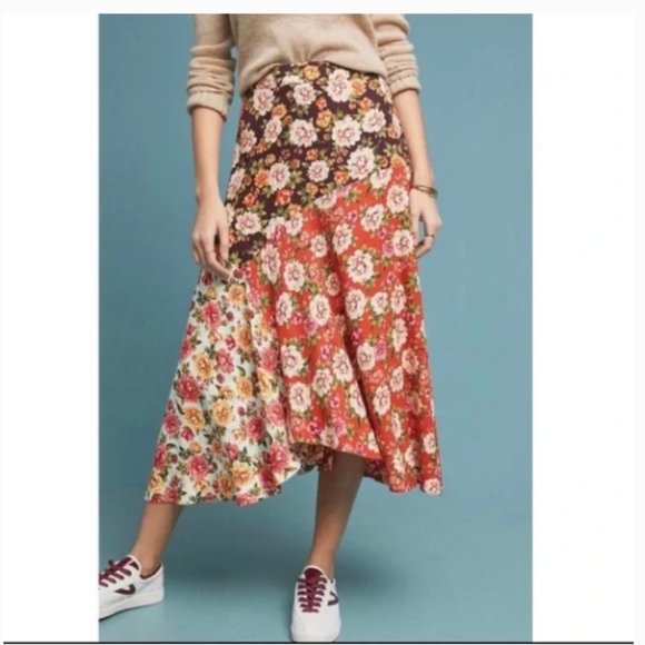 Anthropologie Farm Rio Patchwork Floral Midi Skirt - Picture 1 of 5